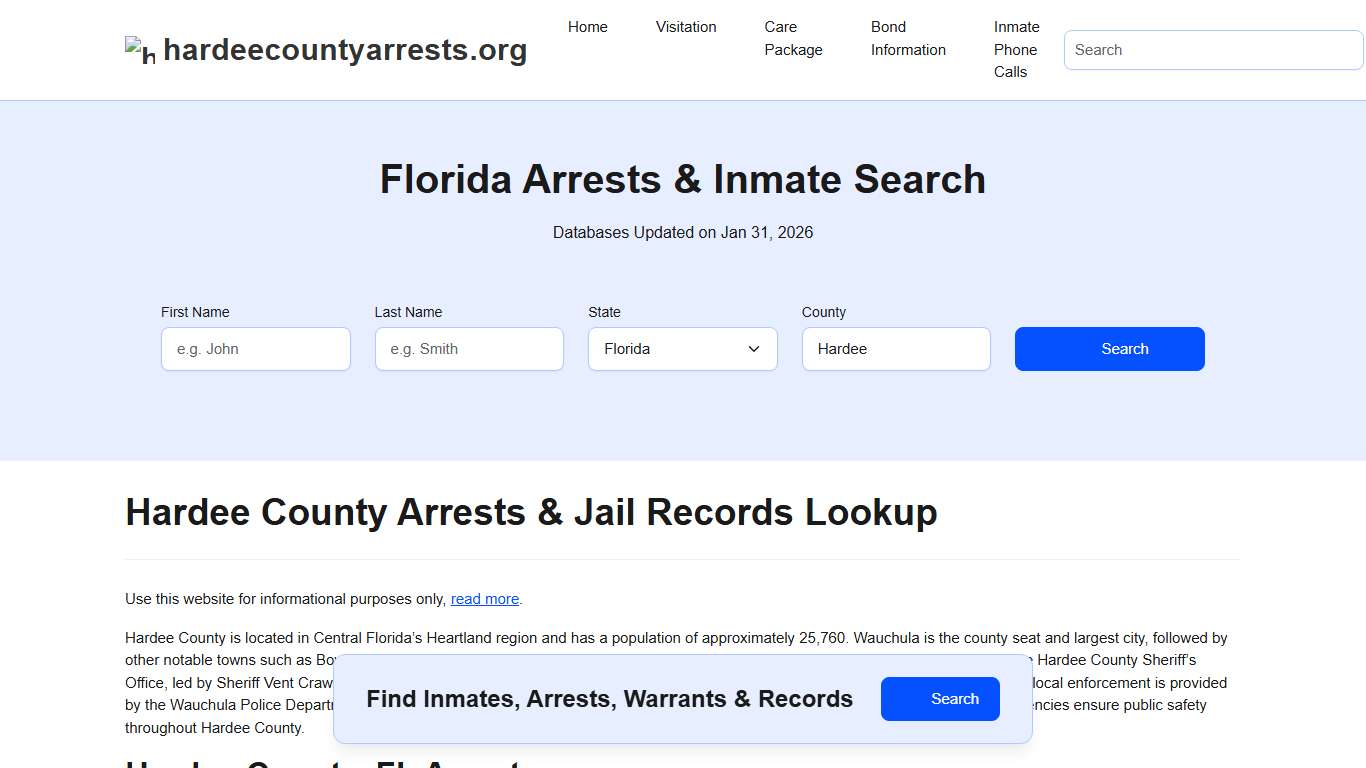 Hardee County, FL Arrests, Warrants, Police Records Search